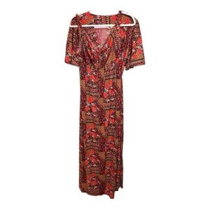 Elegant Floral Pajama Set in Red and Brown
